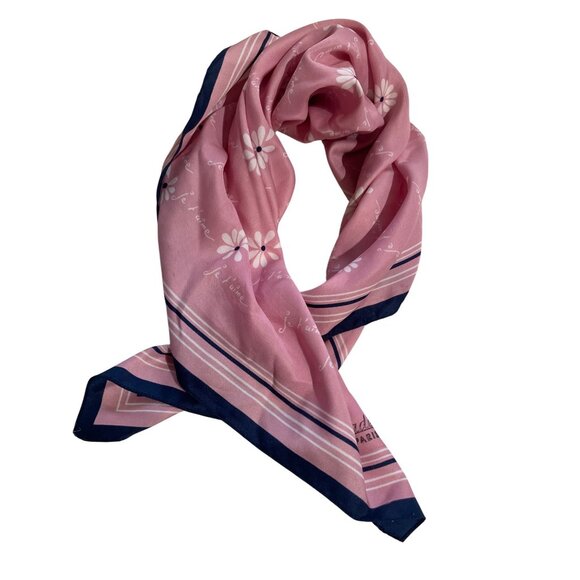 Rivateade Paris Pink Floral Square Scarf 26x26 Je Taime Print Lightweight Access - Picture 1 of 6